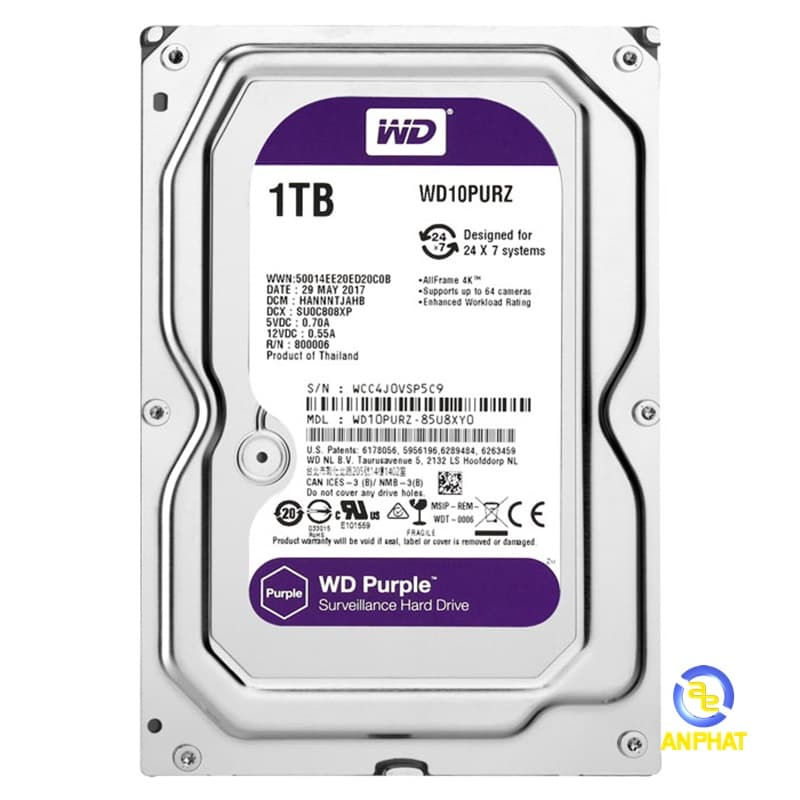 Ổ cứng Western Digital Purple 1TB 64MB Cache 5400RPM
