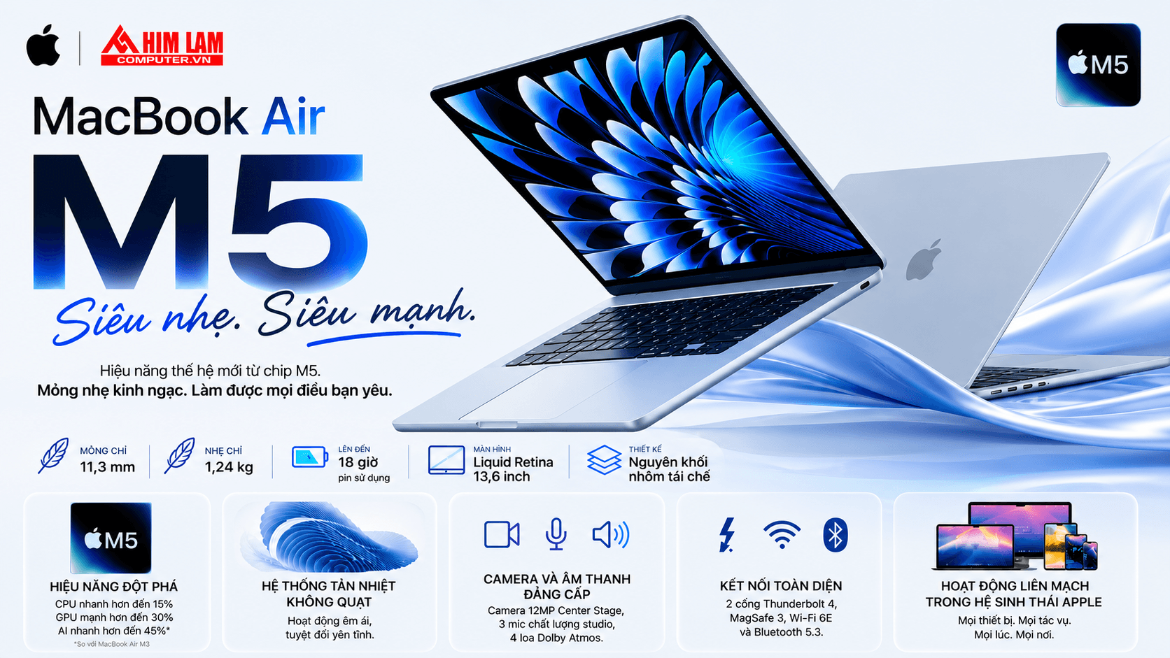 Hiệu Năng Đột Phá, Pin Bền Bỉ Và Thiết Kế Tinh Tế – MacBook Air M5 Đang Là Tâm Điểm Chú Ý Của Giới Công Nghệ Trong Năm Nay.